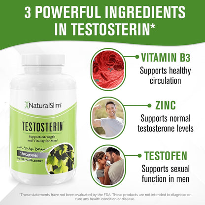 NaturalSlim Natural Testosterone Booster for Men - 180 Capsules