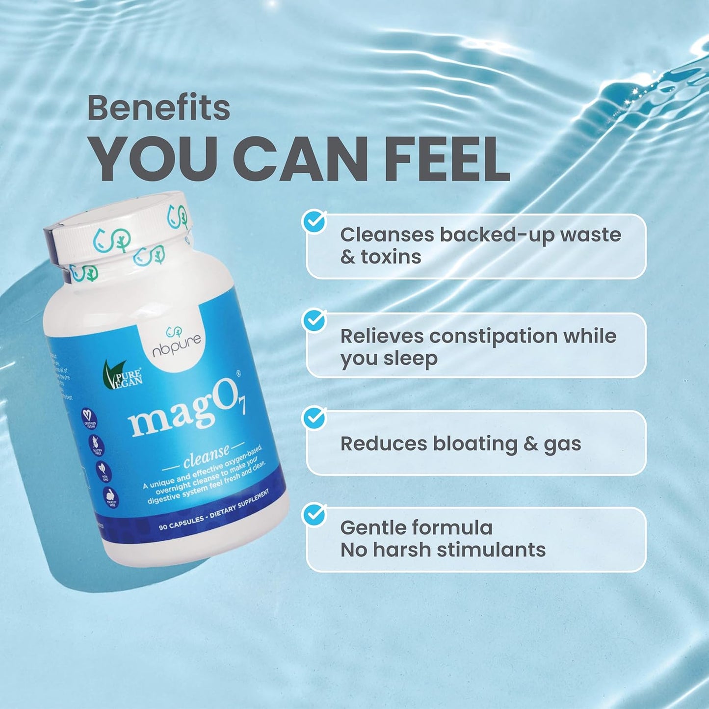 nbpure MagO7 - Natural Colon Cleanse & Detox for Men & Women - Ozonated Magnesium Oxide, 180 Capsules