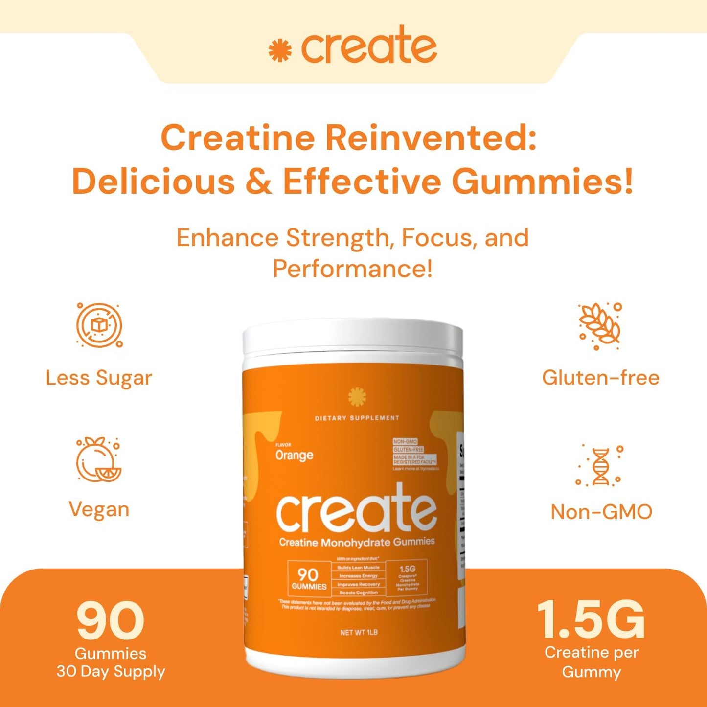 Create Creatine Monohydrate Gummies for Men & Women Orange Flavor