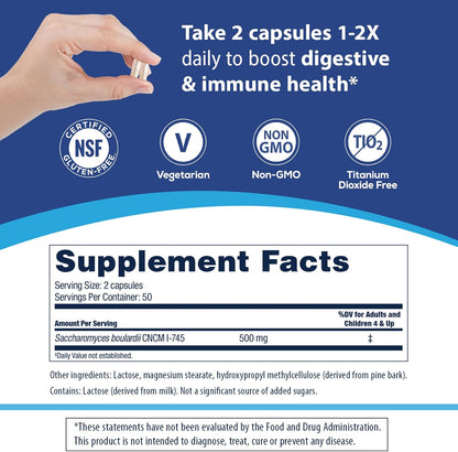 Florastor Probiotics for Digestive and Immune Health, 100 Capsules, Probiotics for Women &amp; Men