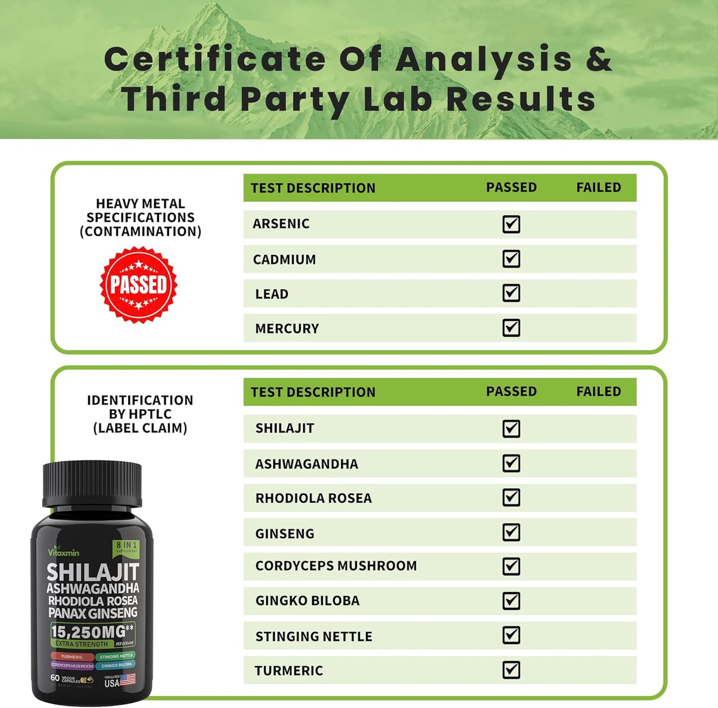 Shilajit and Ashwagandha Capsules, 8-in-1 Herbal Multivitamin for Men and Women