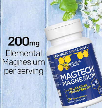 MagTech Magnesium Supplement - Supports Relaxation &amp; Brain Health - 90 Capsules