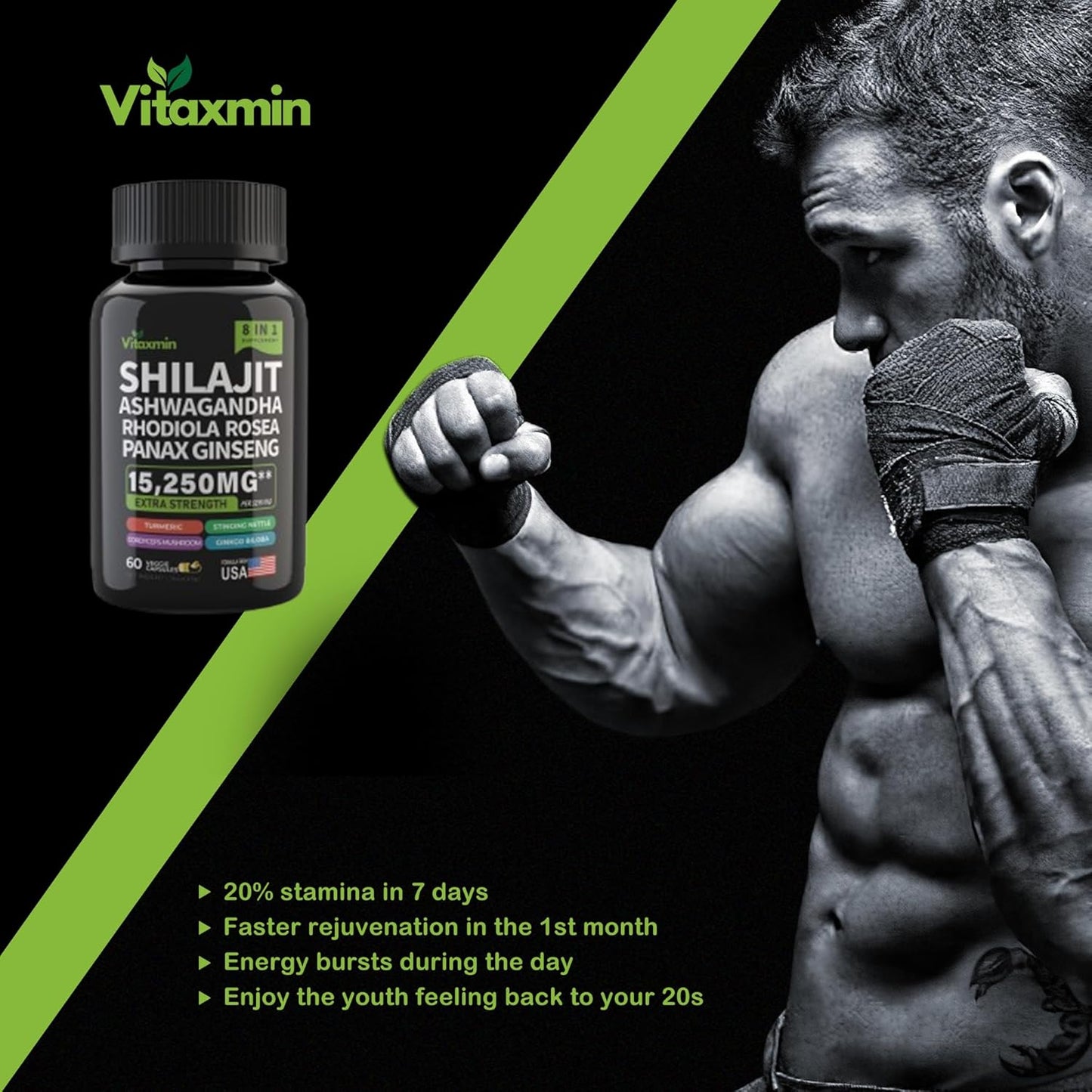 Shilajit and Ashwagandha Capsules, 8-in-1 Herbal Multivitamin for Men and Women