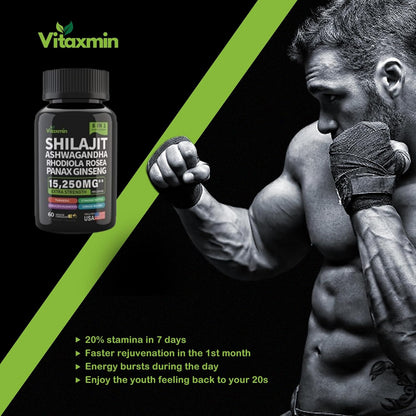 Shilajit and Ashwagandha Capsules, 8-in-1 Herbal Multivitamin for Men and Women