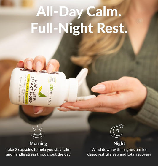 BIOptimizers Magnesium Breakthrough Supplement 4.0-7 Forms of Mg, Natural Support for Sleep and Cognitive Function- 60 Capsules