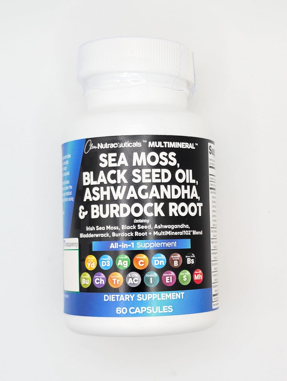 Clean Nutraceuticals Sea Moss Black Seed Oil Ashwagandha Turmeric Bladderwrack Burdock