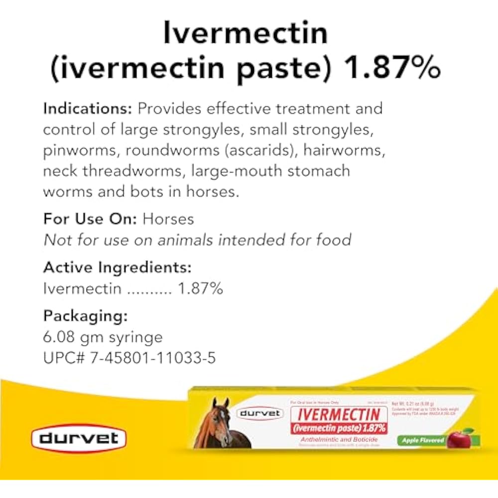 Durvet 6 Pack of Ivermectin Paste, 0.21 Ounces each, Apple Flavored Horse Wormer