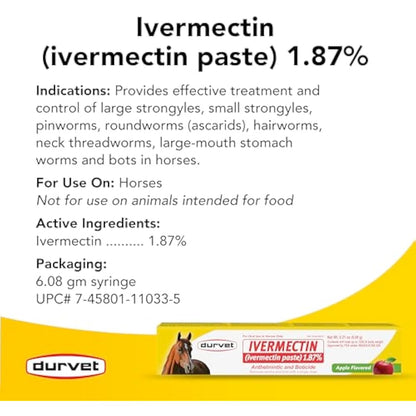 Durvet 6 Pack of Ivermectin Paste, 0.21 Ounces each, Apple Flavored Horse Wormer