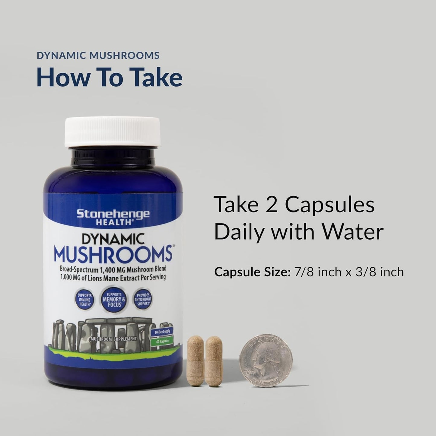 Stonehenge Health Dynamic Mushrooms - 100% Fruiting Bodies &amp; Extracts  - No Mycelium - 60 Veggie Capsules