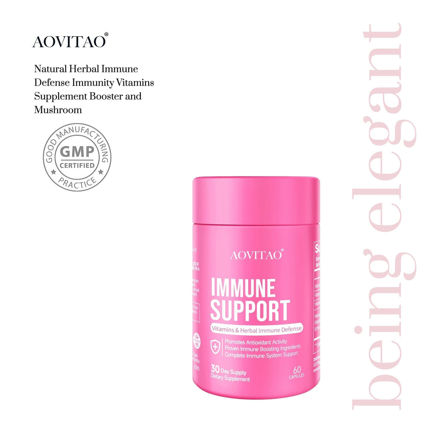 AOVITAO Natural Herbal Immune Defense Immunity Vitamins Supplement Booster And Mushroom Supplement With Lion's Mane, Reishi, Chaga, Cordyceps, Turkey Tail & More