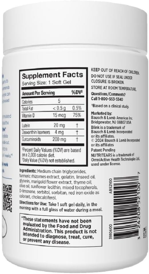 BLINK NutriTears Clinically Proven Supplement for Dry Eyes, 50 Softgels