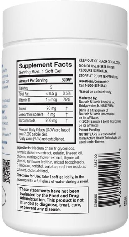 BLINK NutriTears Clinically Proven Supplement for Dry Eyes, 50 Softgels