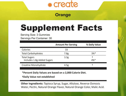 Create Creatine Monohydrate Gummies for Men & Women Orange Flavor