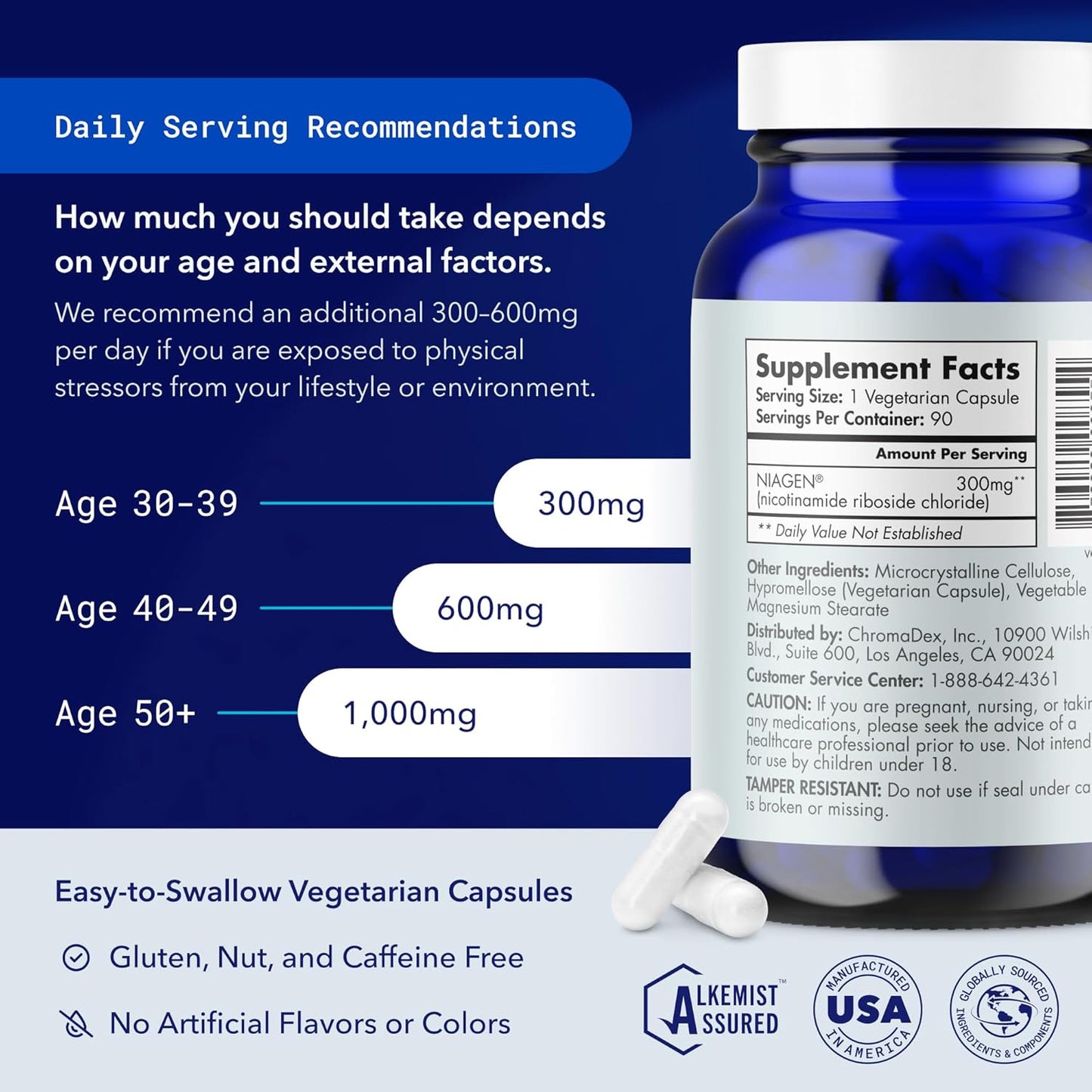 TRU NIAGEN Patented NAD+ Supplement for Anti Aging and Cell Regeneration, 300 mg Niagen, 90 Servings | 1 Bottle