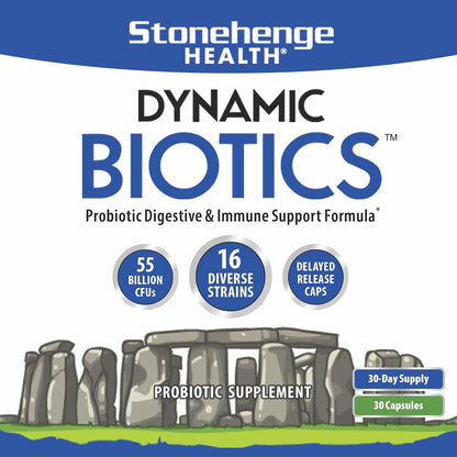 Stonehenge Health Probiotics 55 Billion CFU - 16 Strains, Prebiotic, Non-GMO Gluten Free Veggie Capsule 30 Count (Pack of 1)
