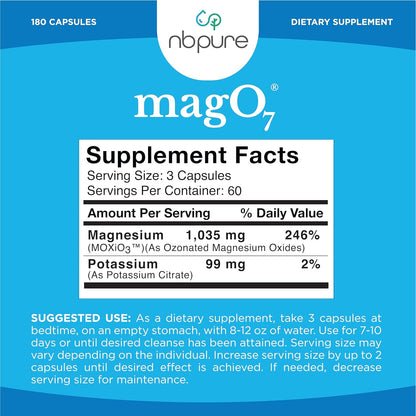 nbpure MagO7 - Natural Colon Cleanse & Detox for Men & Women - Ozonated Magnesium Oxide, 180 Capsules