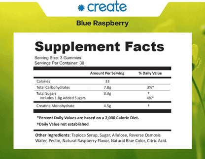 Create Creatine Monohydrate Gummies for Men &amp; Women Flavor Blue Raspberry