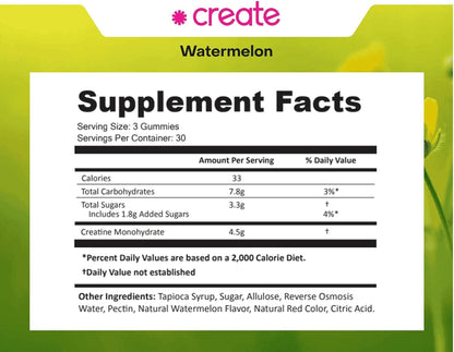 Create Creatine Monohydrate Gummies for Men &amp; Women Flavor Watermelon