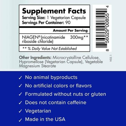 TRU NIAGEN Patented NAD+ Supplement for Anti Aging and Cell Regeneration, 300 mg Niagen, 90 Servings | 1 Bottle