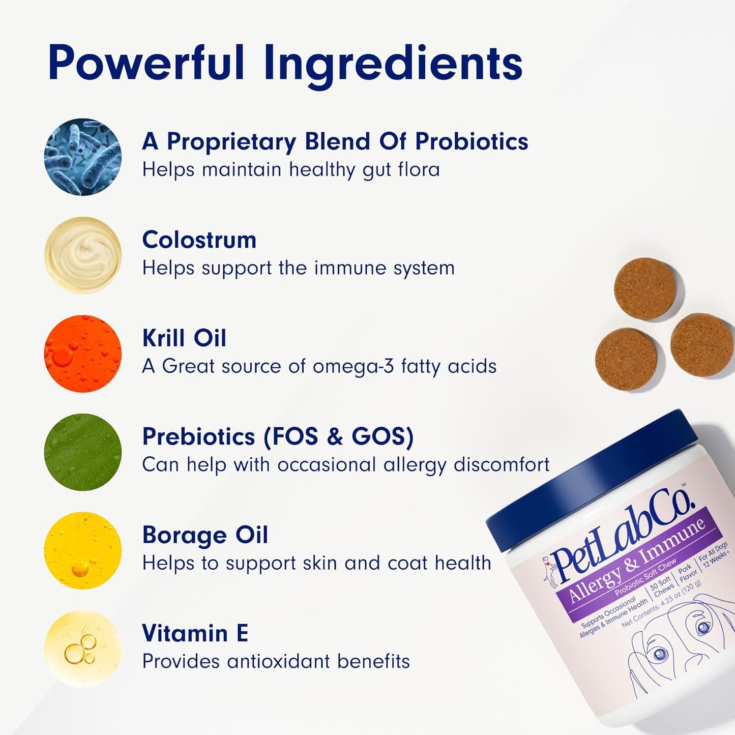 PetLab Co. Allergy &amp; Immune Probiotics for Dogs, Support Seasonal Allergies - 30 Soft Chews