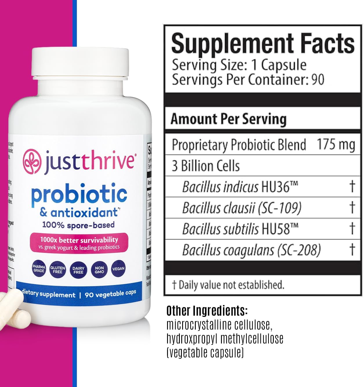 Just Thrive Probiotic &amp; Antioxidant Supplement - Gluten Free, 90 Caps