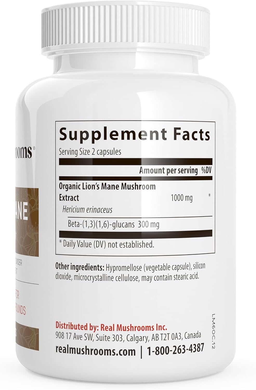Real Mushrooms Lions Mane Supplement Capsules, Vegan Mushroom Supplements in 120 Capsules
