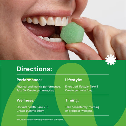 Creatine Monohydrate Gummies for Men & Women (Sour Green Apple, 90 ct)