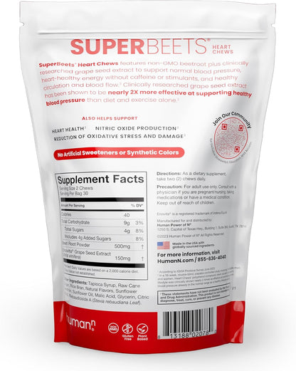 Human Super Beets Heart Chews, Nitric Oxide and Blood Pressure Support, Grape Seed Extract