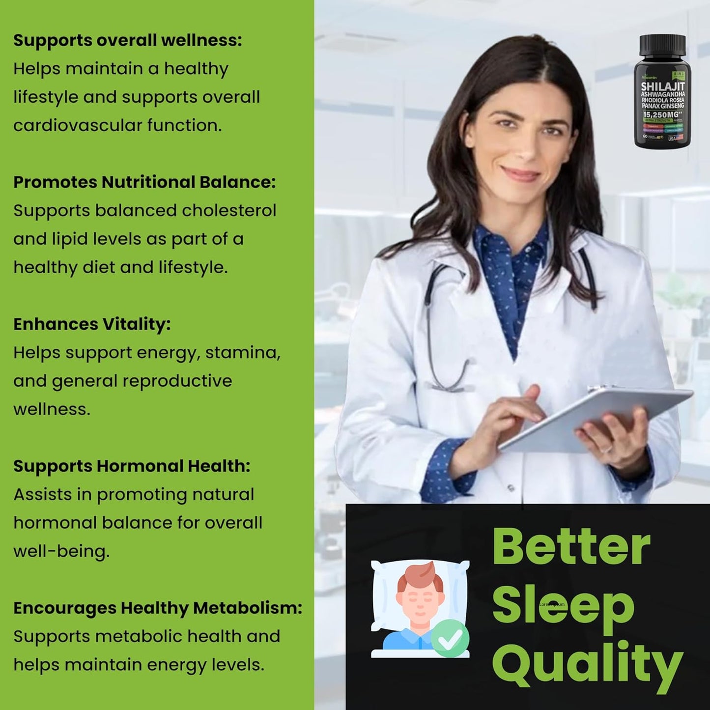 Shilajit and Ashwagandha Capsules, 8-in-1 Herbal Multivitamin for Men and Women