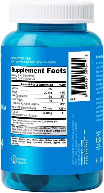 Goli Ashwagandha &amp; Vitamin D Gummy 60 Count (Pack of 2)
