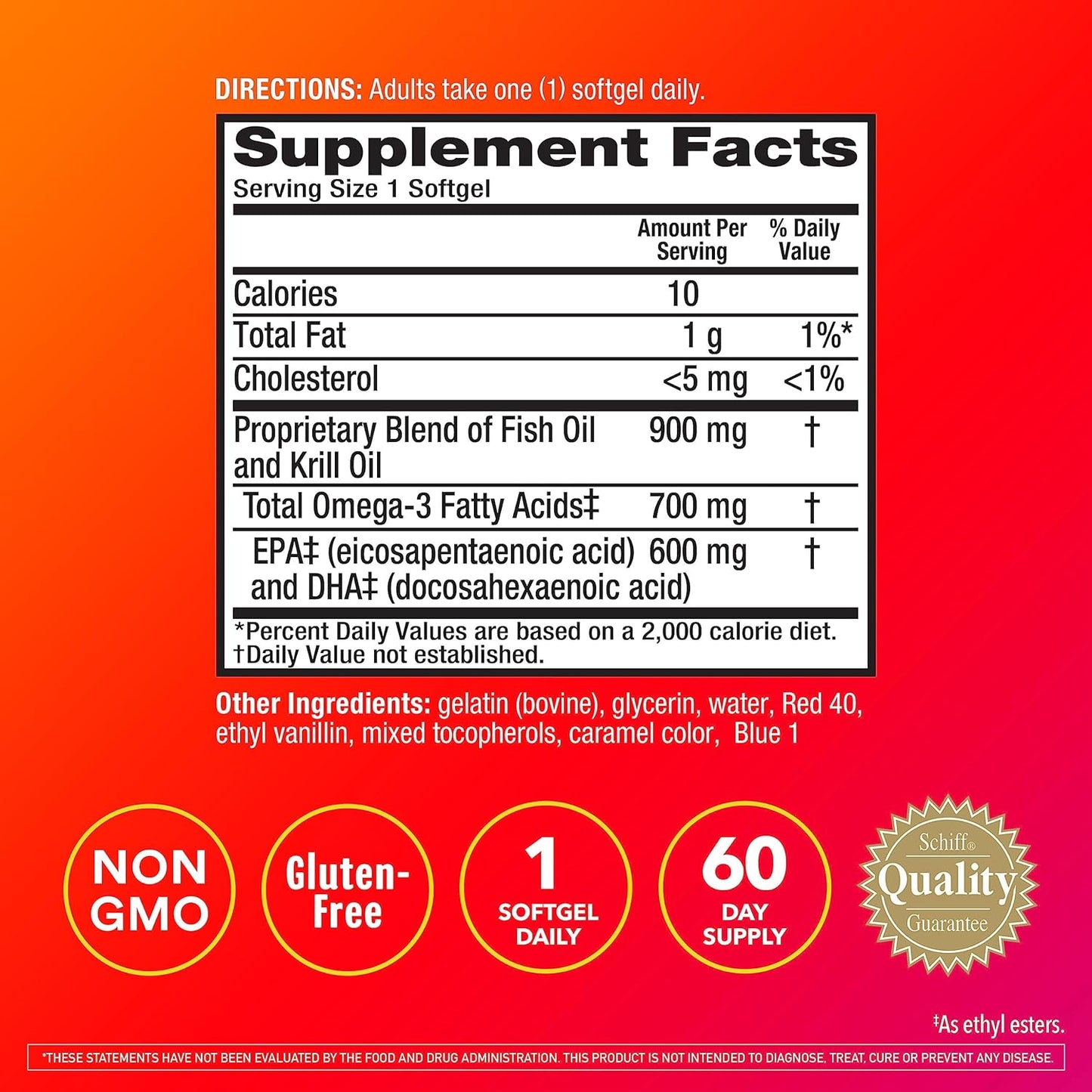 Megared Omega-3 Fish &amp; Krill Oil Supplement 900mg - Heart, Joint, Brain and Eye Supplement, Red, 60 Count