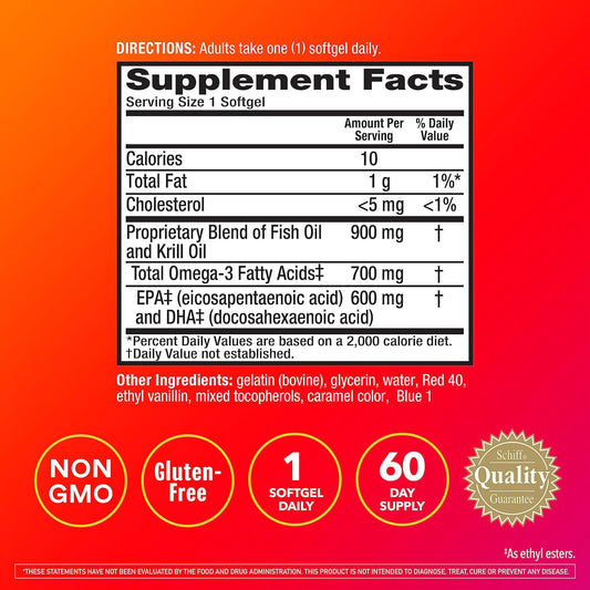 Megared Omega-3 Fish &amp; Krill Oil Supplement 900mg - Heart, Joint, Brain and Eye Supplement, Red, 60 Count