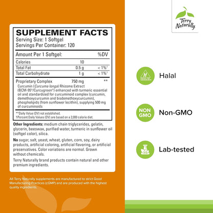 Terry Naturally CuraMed 750mg - Antioxidant Supplement for Brain & Heart Health Support