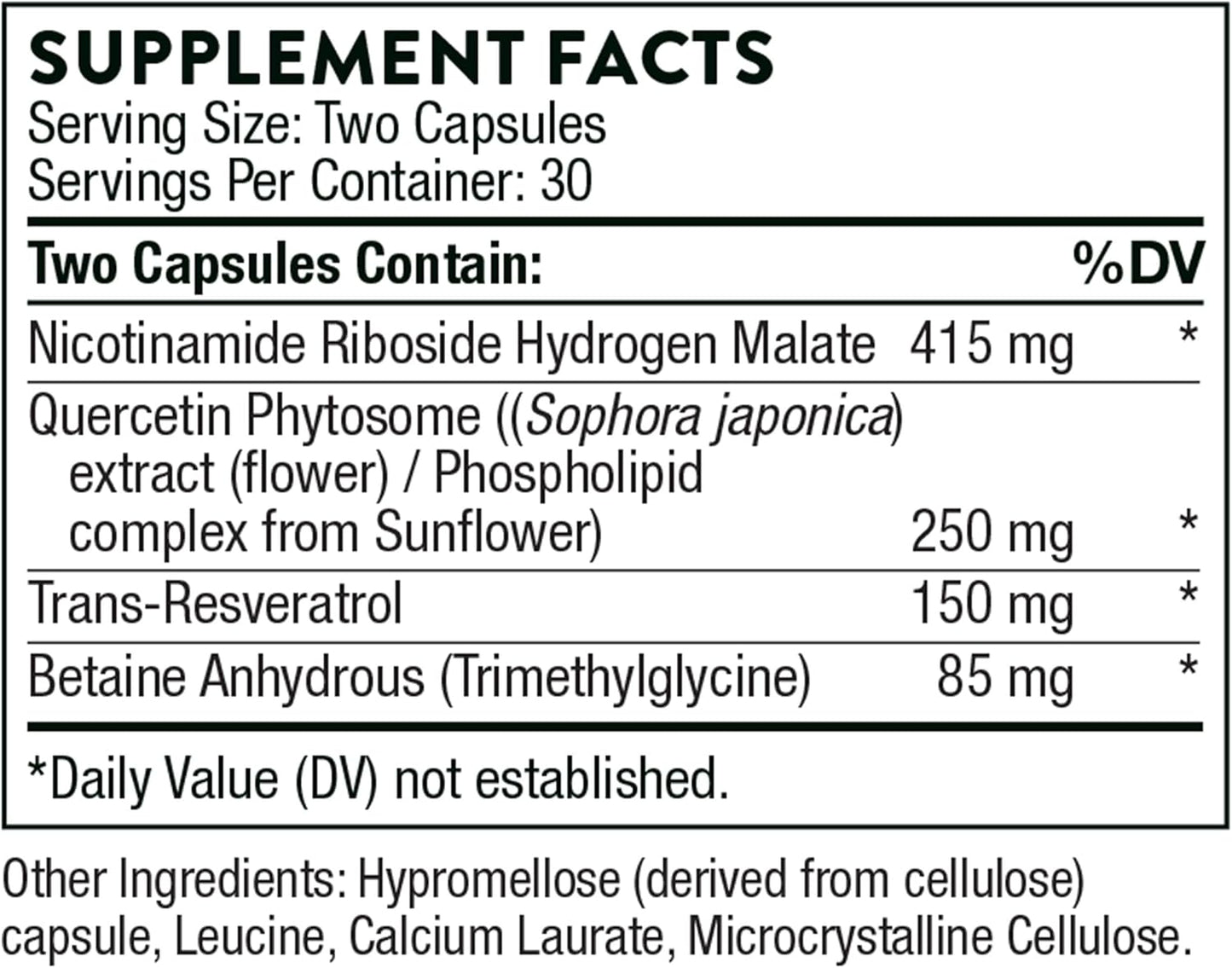 THORNE ResveraCel - Nicotinamide Riboside with Quercetin Phytosome and Resveratrol -  60 Capsules - 30 Servings