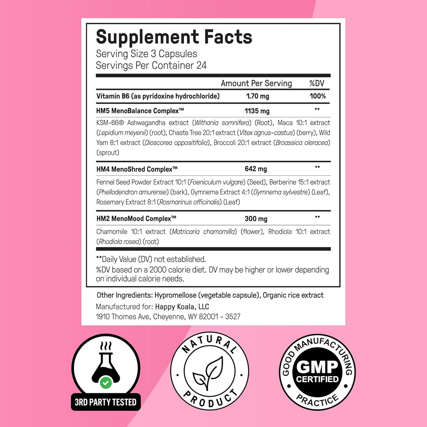 Happy Mammoth Hormone Harmony Natural Hormonal Support for Women, 72 Capsules.
