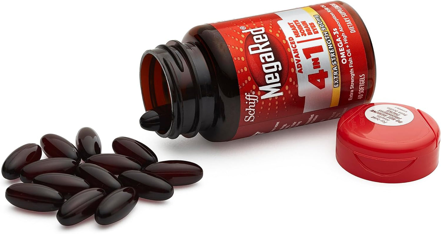 Megared Omega-3 Fish &amp; Krill Oil Supplement 900mg - Heart, Joint, Brain and Eye Supplement, Red, 60 Count