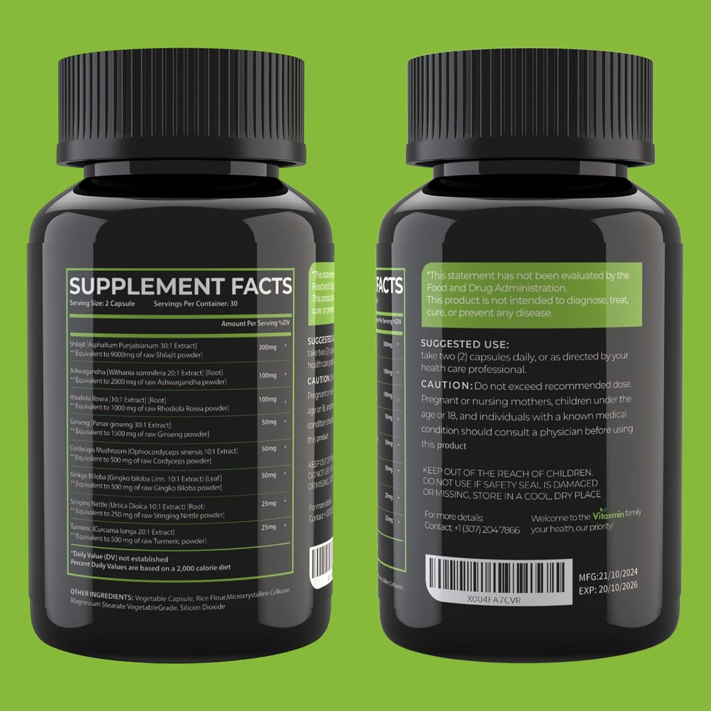 Shilajit and Ashwagandha Capsules, 8-in-1 Herbal Multivitamin for Men and Women