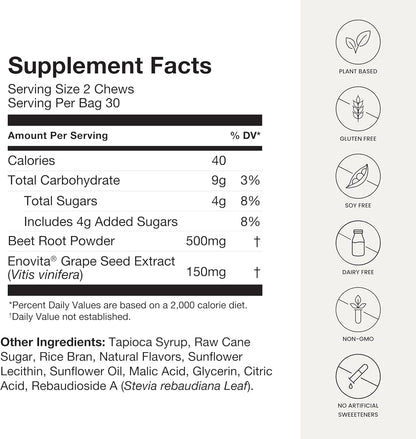 Human Super Beets Heart Chews, Nitric Oxide and Blood Pressure Support, Grape Seed Extract