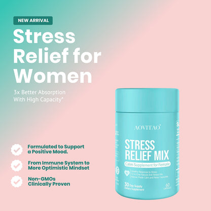 AOVITAO Stress Relief Mix Ashwagandha For Women Supplement With L-Theanine Magnesium, Stress Relief, Focus And Relaxation Support Anxiery Pill