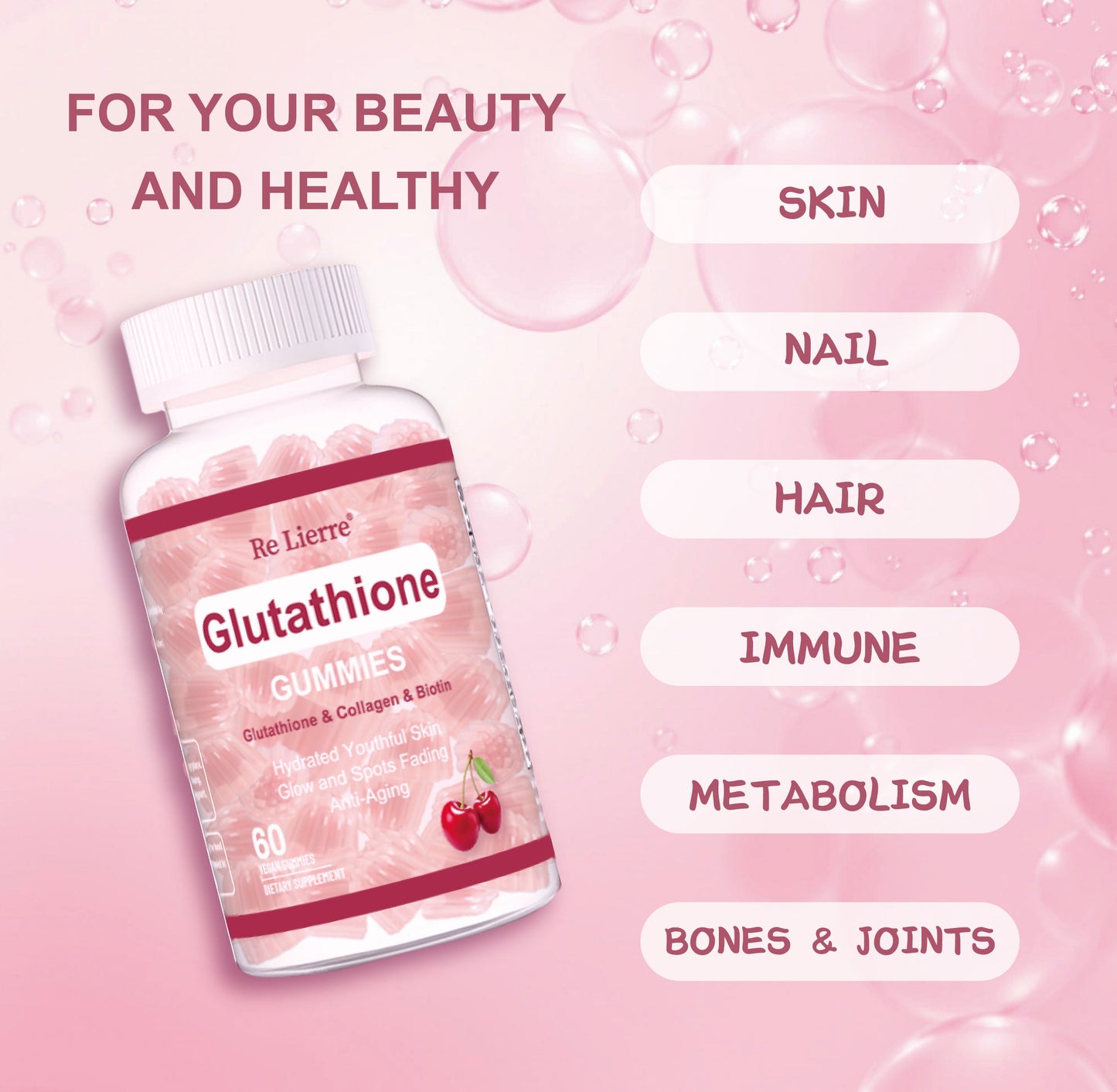 Glutathione Collagen Gummies  60 Cherry Gummies